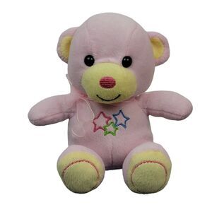 Pink Teddy Bear Plush 7" Embroidered Stars Sitting Organza Bow Mardi Gras‎ Toys